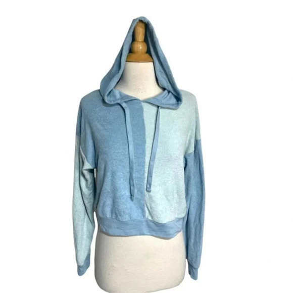 Forever 21 S blue color block terry cloth cropped hoodie LNC - Picture 1 of 6